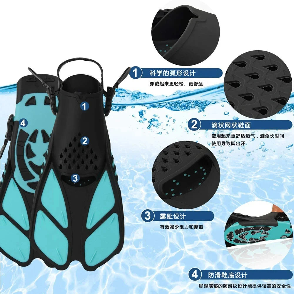 Adjustable Buckle Diving Fins, Short Silicone Diving Shoes, Suitable for Adults For.Water Sports Travel