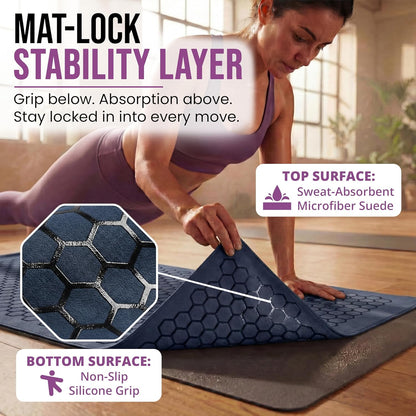 Hot Yoga Mat Towel – Non-Slip Grip for Hot Yoga, Sweat Absorbent, Honeycomb Silicone Grip, Stays Flat – Ideal for Pilates, Travel, Washable & Lightweight - Dark Blue