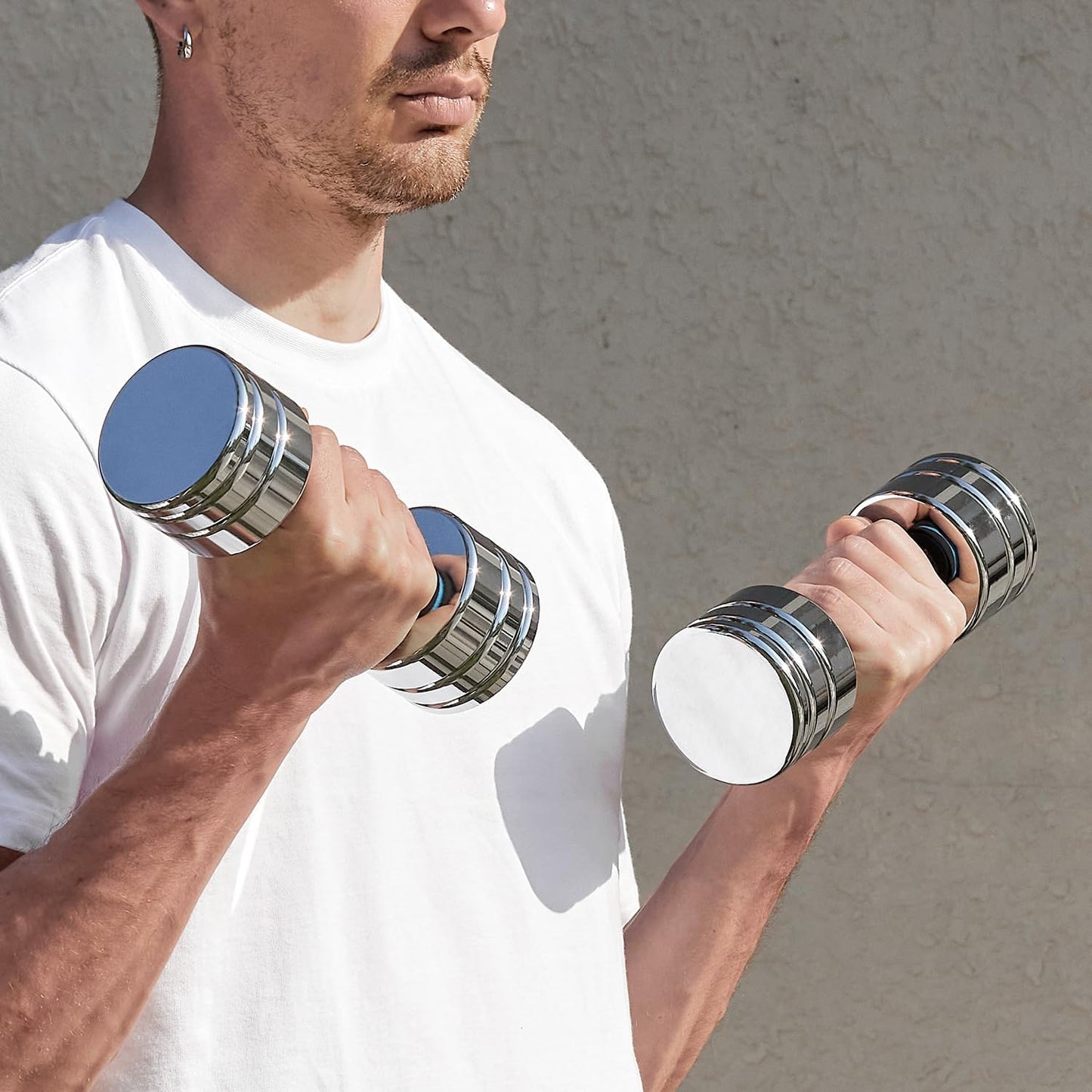 Steel Dumbbells Ultracompact & Adjustable Chrome Dumbbell | with Foam Handles 5Lb 10Lb 15Lb 20Lb 30Lb 50Lb Home Gym Workout (Choice of Size)