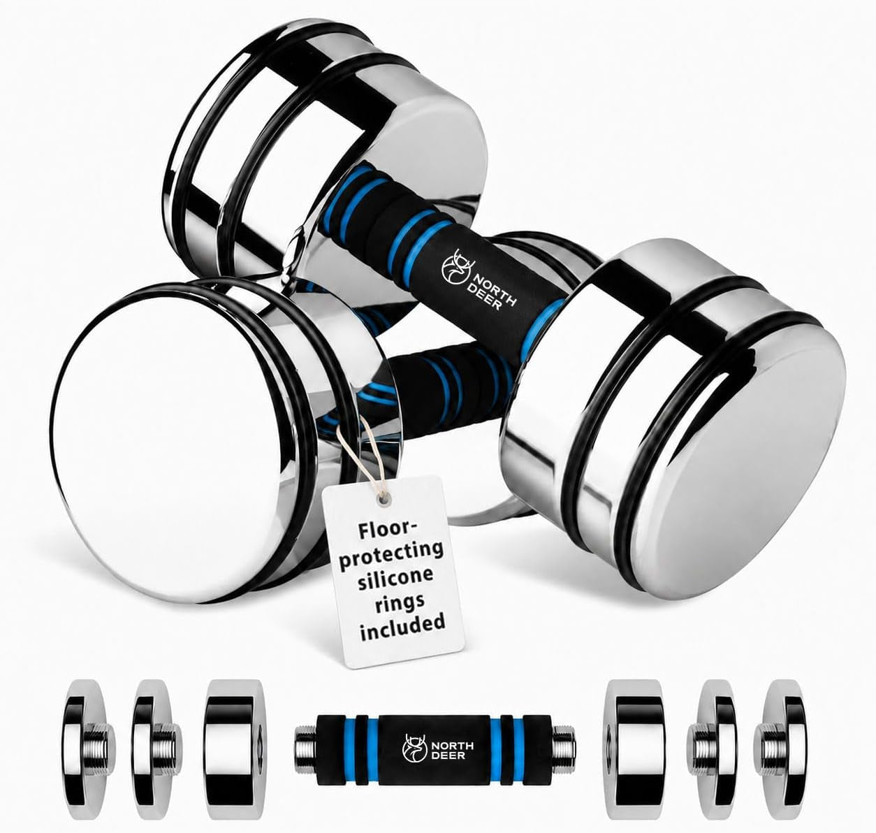 Steel Dumbbells Ultracompact & Adjustable Chrome Dumbbell | with Foam Handles 5Lb 10Lb 15Lb 20Lb 30Lb 50Lb Home Gym Workout (Choice of Size)