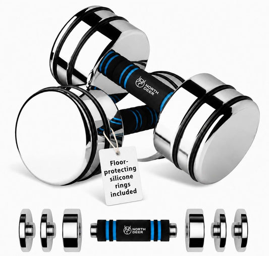 Steel Dumbbells Ultracompact & Adjustable Chrome Dumbbell | with Foam Handles 5Lb 10Lb 15Lb 20Lb 30Lb 50Lb Home Gym Workout (Choice of Size)