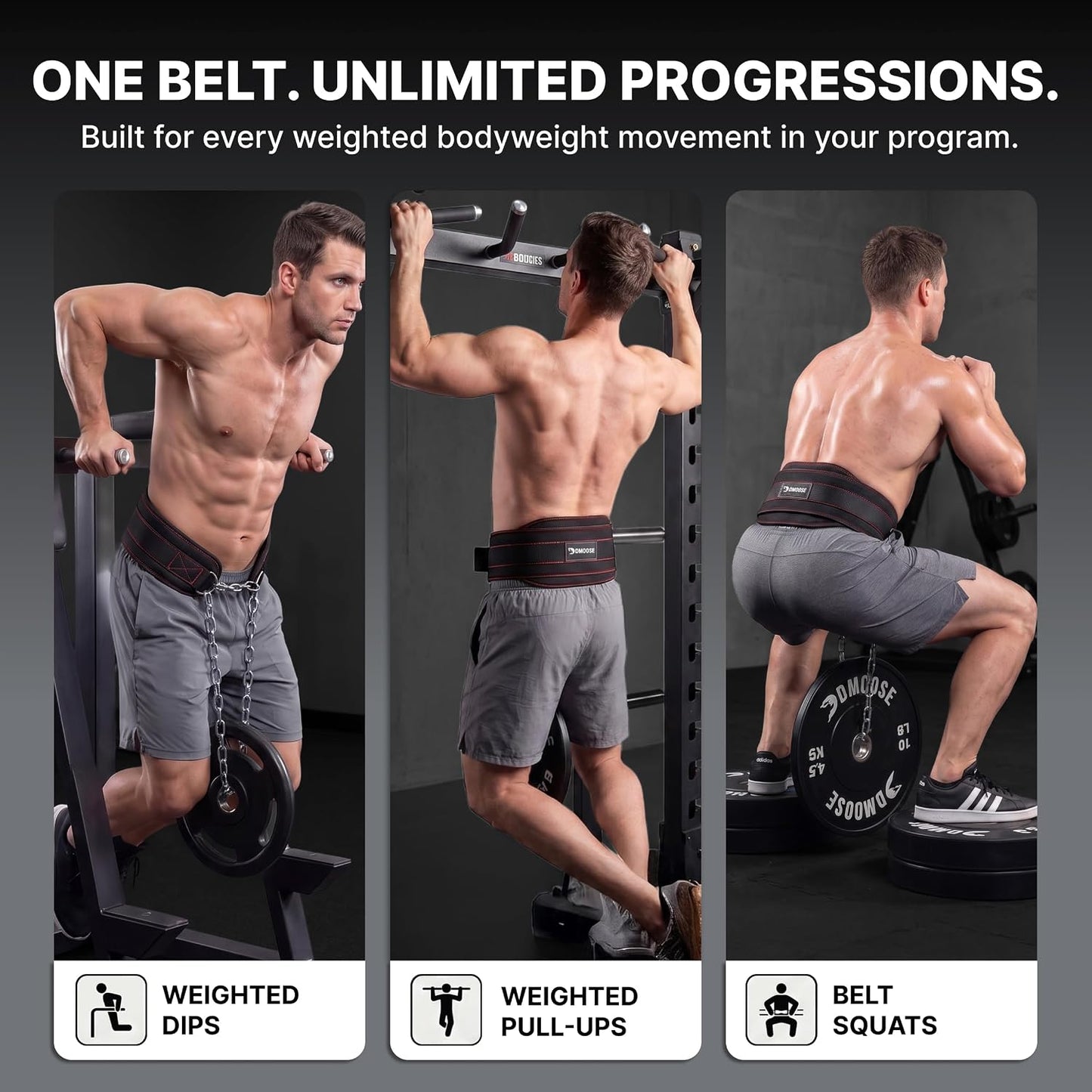 Dip Belt for Weight Lifting, Pullup, Squats & Dips - 36" Robust Steel Chain, Comfortable Neoprene Padding Supports 350Lbs - Gym Weight Belt for Strength Training Workout & Weightlifting