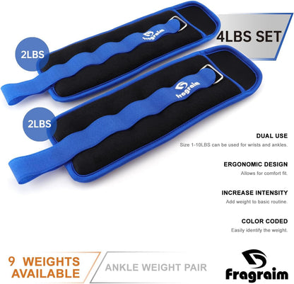Ankle Weights for Women, Men and Kids - 1/2/3/4/6/8/10/12/15/20 LBS 1 Pair Strength Training Wrist/Leg/Arm Weight with Adjustable Strap for Jogging, Gymnastics, Aerobics, Home Fitness, Physical Therapy