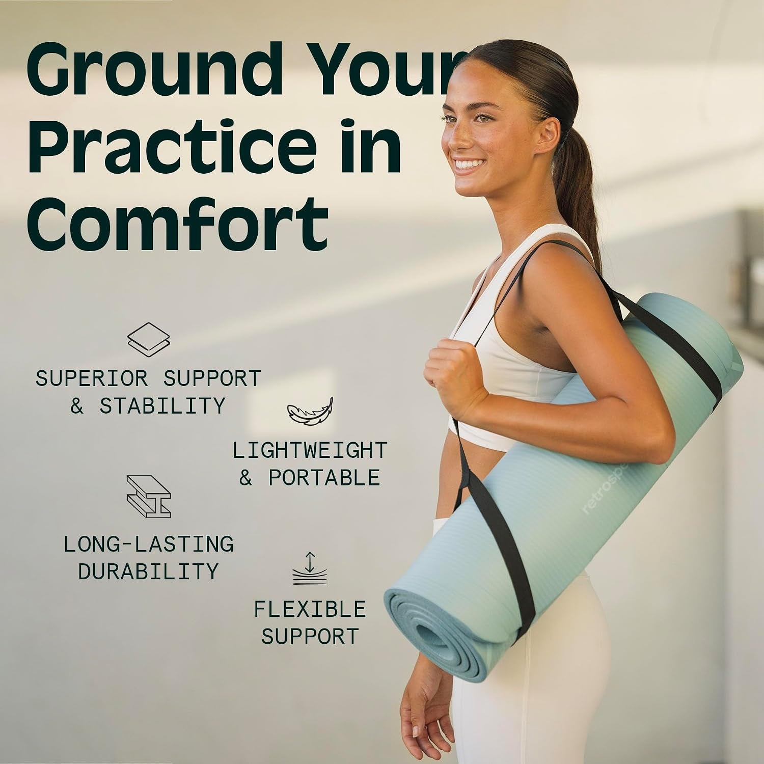 Solana Yoga Mat Thick 1/2In Non-Slip Workout Mat with Nylon Strap - 72X24In Exercise Mat for Pilates, Stretching & Fitness - BPA Free, Easy Clean