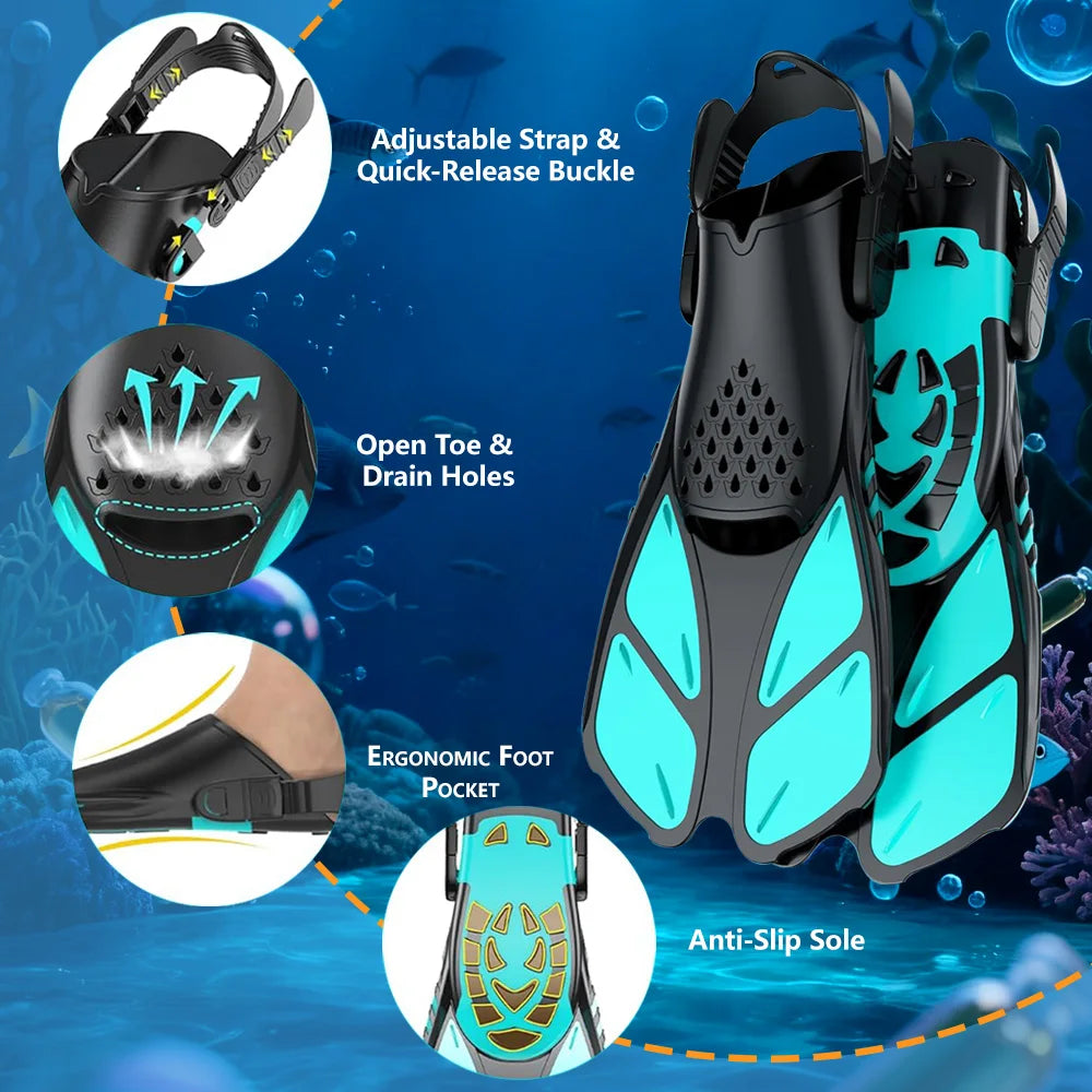 Adjustable Buckle Diving Fins, Short Silicone Diving Shoes, Suitable for Adults For.Water Sports Travel