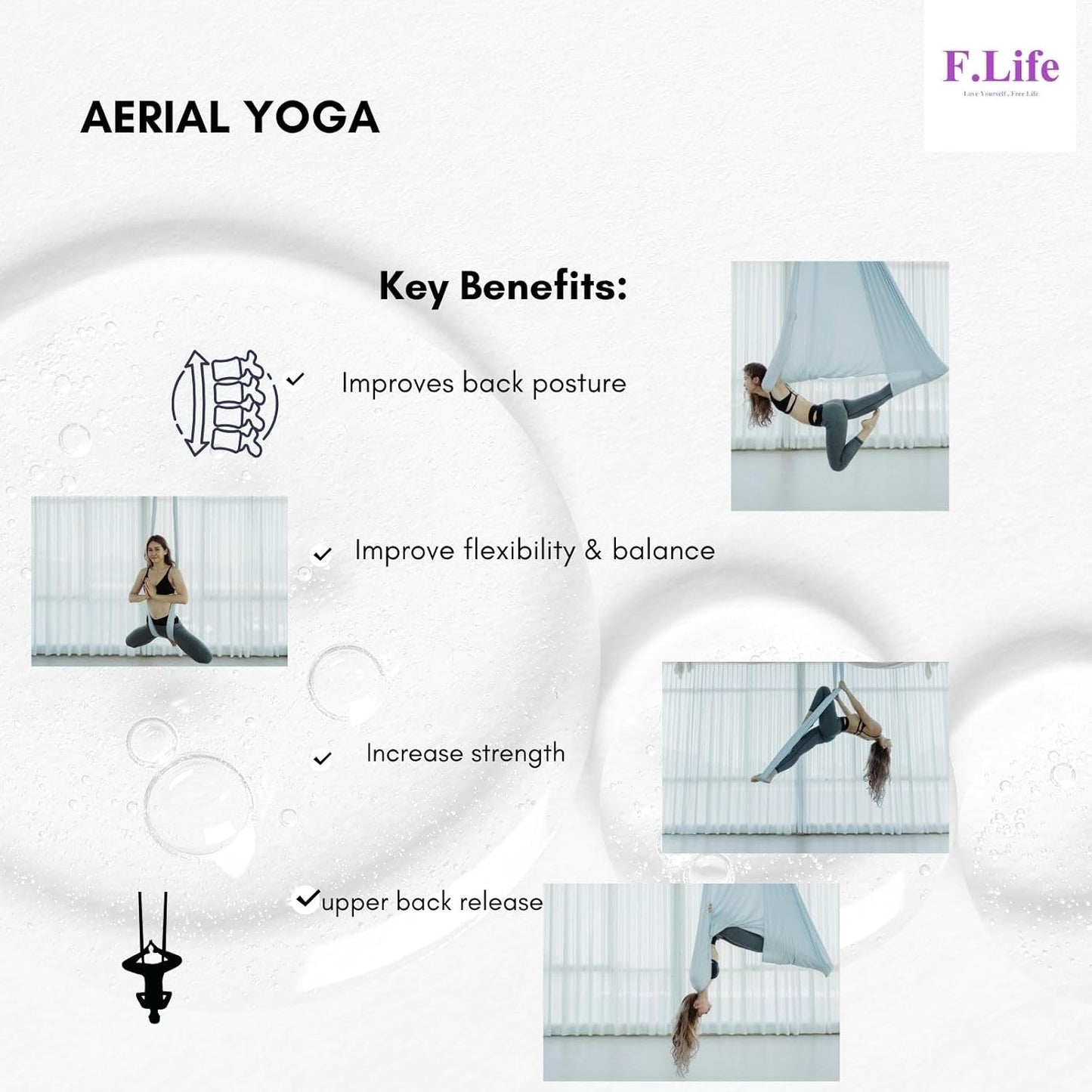 Aerial Silk Yoga Hammock & Swing for Yoga Inversion,Strength Training,Starter Hardware Kit