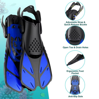 Adjustable Buckle Diving Fins, Short Silicone Diving Shoes, Suitable for Adults For.Water Sports Travel